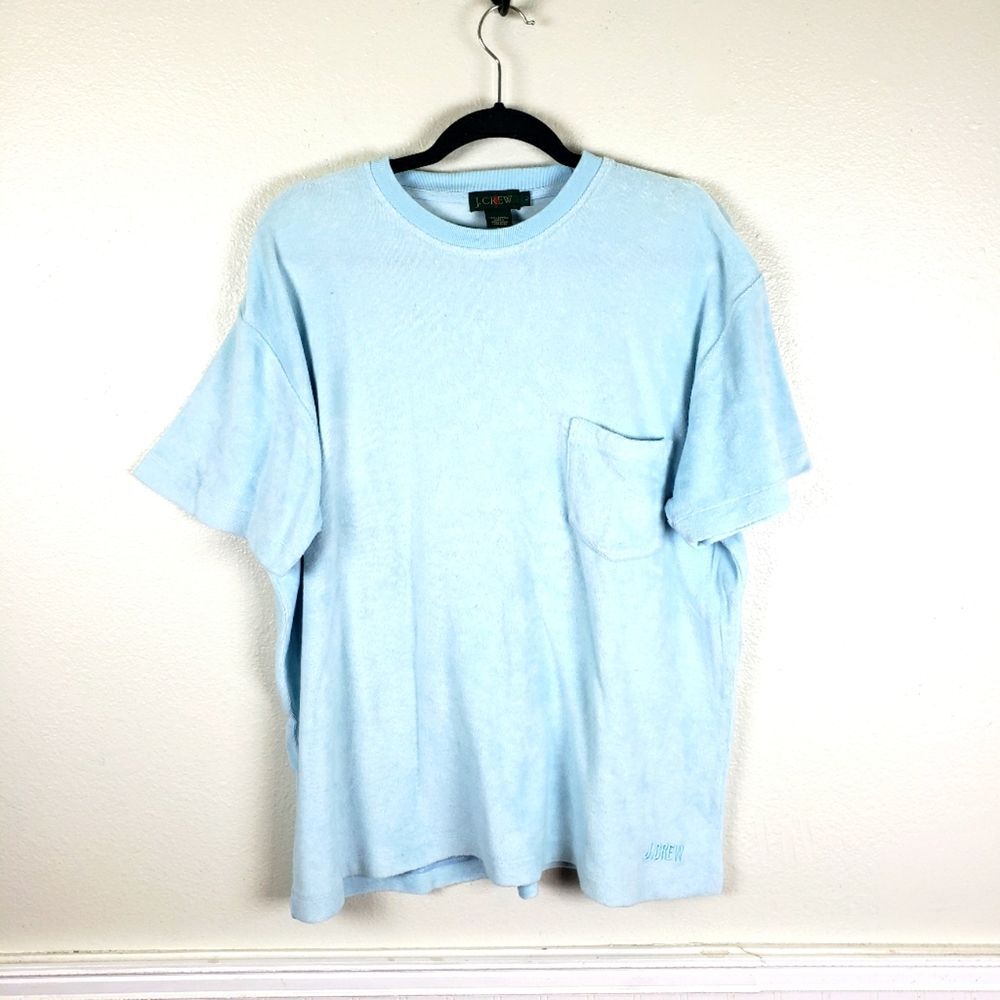 Men's Vintage 90's Bright Blue Terry Cloth Short Sleeve J. Crew Top Size Large